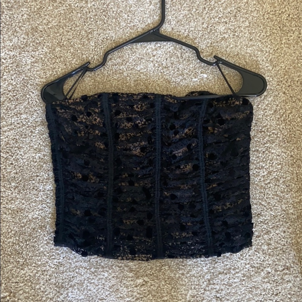 Black and beige Balenciaga Paris Strapless Top 🖤